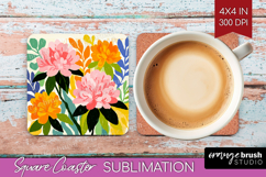 Azalea Modern Floral Square Coaster Sping Flower Coaster PNG Product Image 1