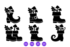 Elf boots with mushrooms vector silhouette illustration Product Image 1