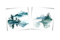 Watercolor minimalist landscape clipart - simple nature JPG Product Image 6