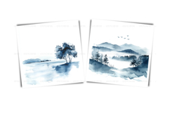 Watercolor minimalist landscape clipart - simple nature JPG Product Image 7