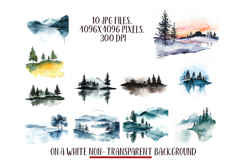 Watercolor minimalist landscape clipart - simple nature JPG Product Image 2