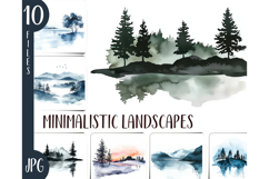Watercolor minimalist landscape clipart - simple nature JPG Product Image 1