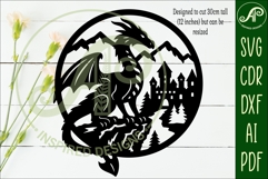 Dragon and castle mountain scene wall sign svg laser cut Product Image 2