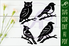 Birds on a branch silhouette laser cut outs SVG files Product Image 2