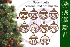Sports ball Christmas Ornaments, 5designs SVG laser Product Image 2