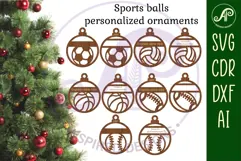 Sports ball Christmas Ornaments, 5designs SVG laser Product Image 2
