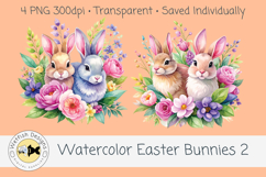 Spring PNG Watercolor Easter Rabbits 2 Product Image 3