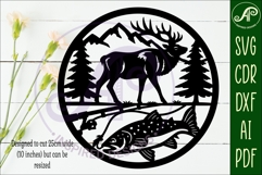 Elk and Trout, Hunting and fishing wall sign, SVG file. Product Image 2