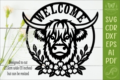 Highland Cow Welcome Floral Wall Sign SVG Farmhouse Door Product Image 2