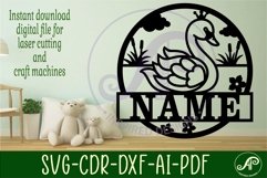 Swan name sign svg laser cut template Product Image 2