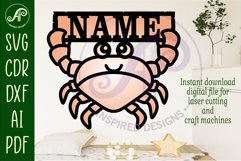 Cute crab holding name sign svg laser cut file Product Image 2