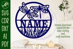Dragonflies and flowers name wall art sign, SVG personalized Product Image 2
