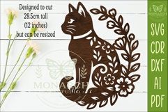 Floral Cat Wall Art SVG, Cat Lover Laser Cut Sign Decor Product Image 2