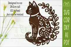 Floral Cat Wall Art SVG, Cat Lover Laser Cut Sign Decor Product Image 2