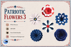 Patriotic Flowers 3PNG Paper Flowers Product Image 3