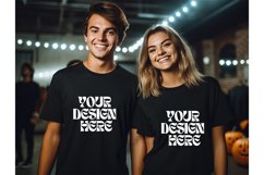 Halloween Couple Black T-shirt Blank Model Mockup Product Image 1