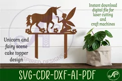 Fairy and unicorn scene cake topper SVG laser cut Product Image 1