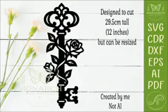 Floral Skeleton Key SVG, Vintage Rose Key Laser Cut Wall Product Image 2