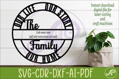 Family Name Sign SVG Circle Laser Cut Wall Decor Our Life Product Image 2