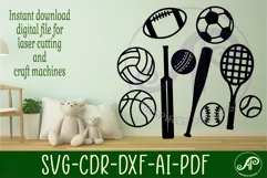 Sports balls Silhouette laser cut wall art Product Image 2