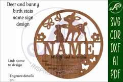 Deer and bunny Newborn Baby stats, Birth plaque, name Product Image 2