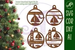 Sailboat and lighthouse personalized Christmas Ornament SVG Product Image 2