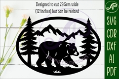 Black Bear mountain scene Oval wall sign laser cut file Product Image 2