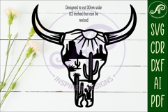 Cow skull with desert scene wall sign, SVG laser cut design Product Image 2