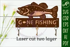 Gone fishing bass fish Key holder designs for wood and metal Product Image 2
