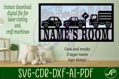 Cars and trucks layered design name sign svg laser cut Product Image 2