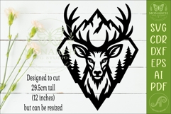 Mountain Deer Wall Art SVG, Rustic Buck Laser Cut File, Wood Product Image 2