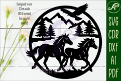 Running horses mountain scene wall sign svg laser cut Product Image 2