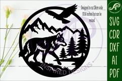 Grey wolf mountain scene wall sign svg laser cut Product Image 2