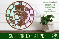 Steampunk lady wall clock laser cut files Product Image 2