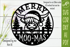 Highland Cow Merry Moo-Mas Sign SVG Laser Cut File Product Image 2