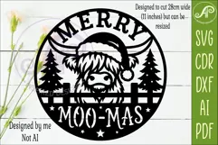 Highland Cow Merry Moo-Mas Sign SVG Laser Cut File Product Image 2