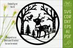Woodland Deer Wall Sign SVG, Winter Forest Scene with Bird Product Image 2