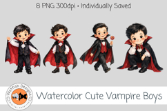 Watercolor PNG Cute Vampire Boys Product Image 3