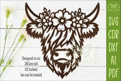 Floral Highland Cow Wall Sign SVG, Farmhouse Cow Decor Laser Product Image 2