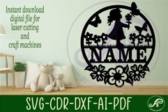 Little girl in meadow name sign svg laser cut template Product Image 2