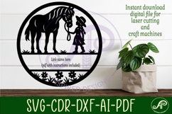 Little cowgirl and horse name sign svg laser cut template Product Image 2