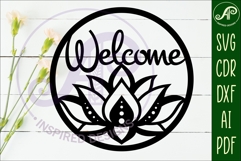 Welcome lotus flower wall sign svg laser cut file Product Image 2