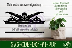 Butterfly Swimmer Name Sign SVG - Male Swim Team Wall Sign Product Image 2
