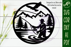 Fly fishing mountain scene wall sign svg laser cut Product Image 2