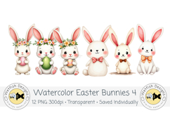 Watercolor PNG Easter Bunnies 4 Product Image 3