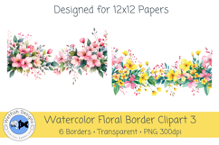 Watercolor PNG 300dpi Floral Borders 3 Product Image 3