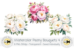 Watercolor Peony Bouquets Clipart 4 Product Image 3