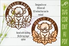 Hello Fall Highland Cow Door Hanger SVG | Cute Autumn Sign Product Image 2