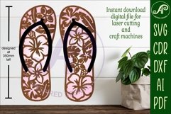 Flip flop tropical flowers layered wall art sign, SVG file Product Image 2
