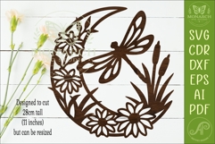Dragonfly Moon Wall Art SVG, Black Eyed Susan Pond Scene Product Image 2